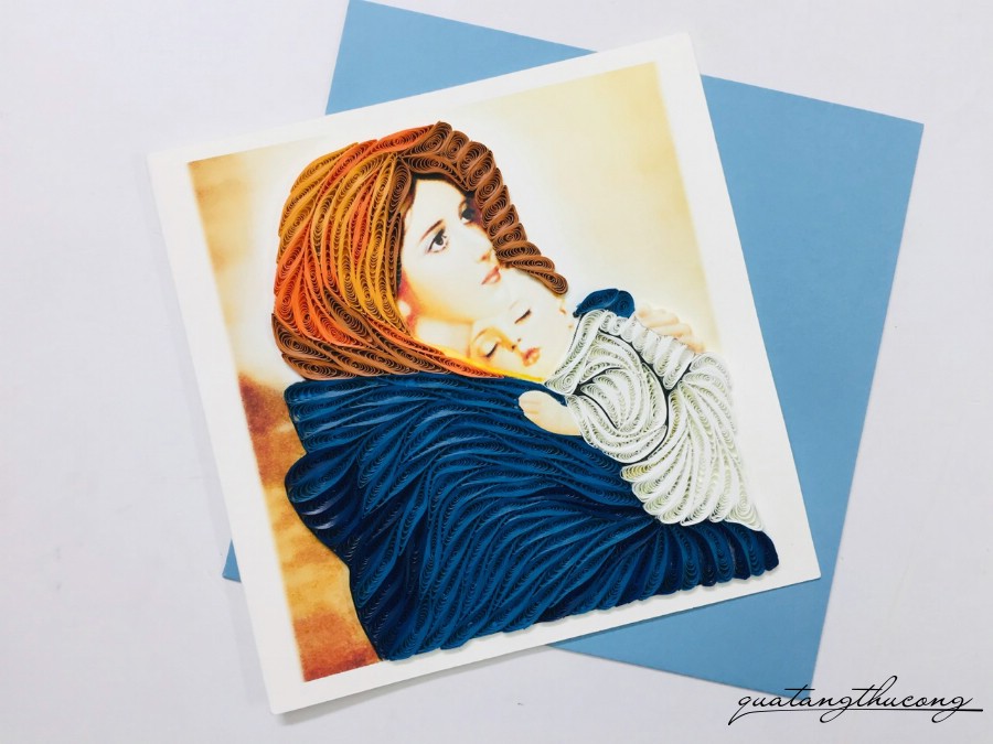 Thiệp quilling - Đức Mẹ và Chúa